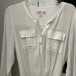 Nanette Lepore sheer white shirt dress with hi-low hem, stretch waist with tie 4